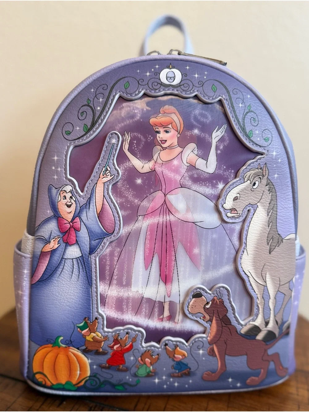 Loungefly Cinderella Mice & Pumpkins Mini Backpack in Purple with Orange Accents